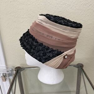 Valerie Modes Bucket Hat women’s OSFM woven straw ribbon Jewel detail rhinestone